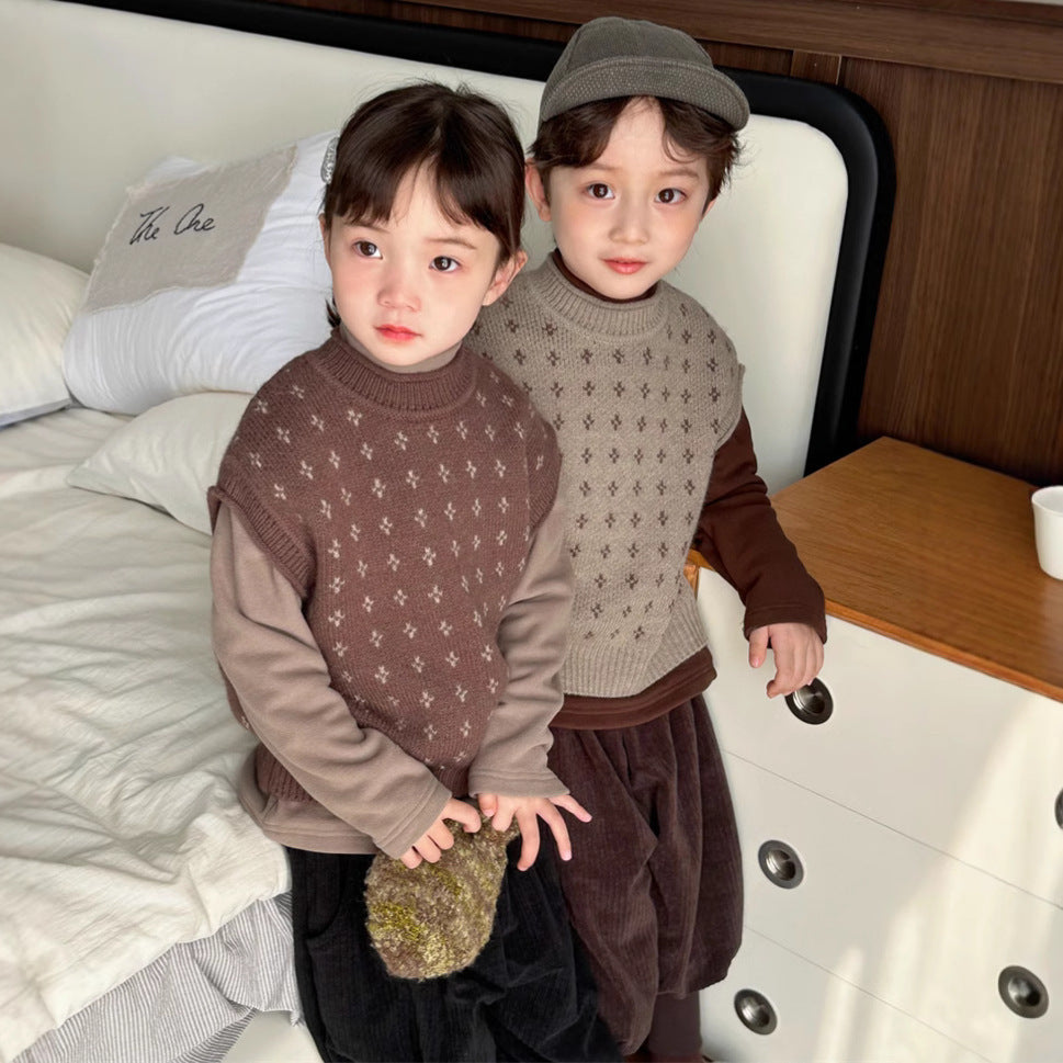 レトロ感柄編みニットベスト