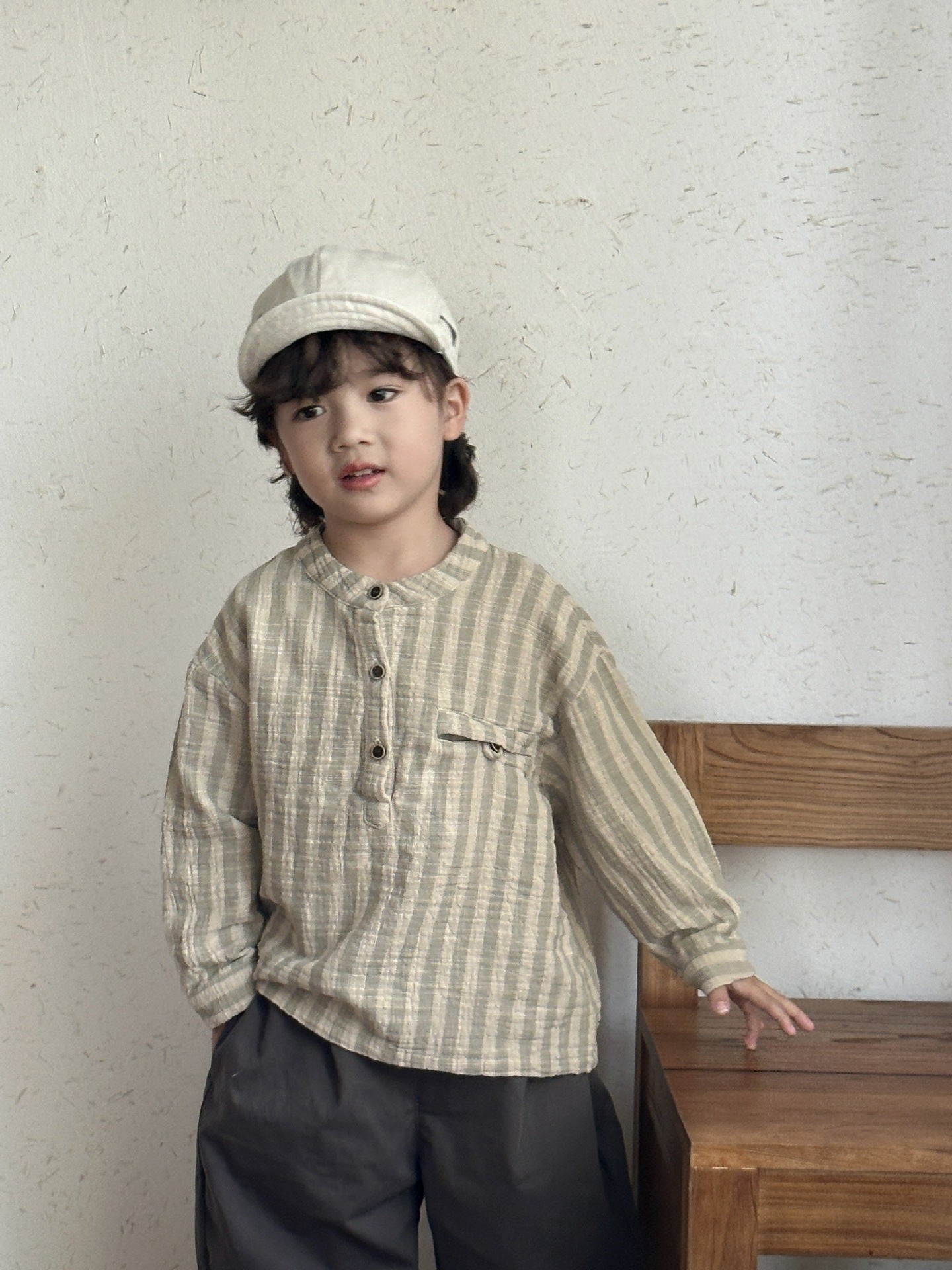 純綿ガーゼストライプシャツ
