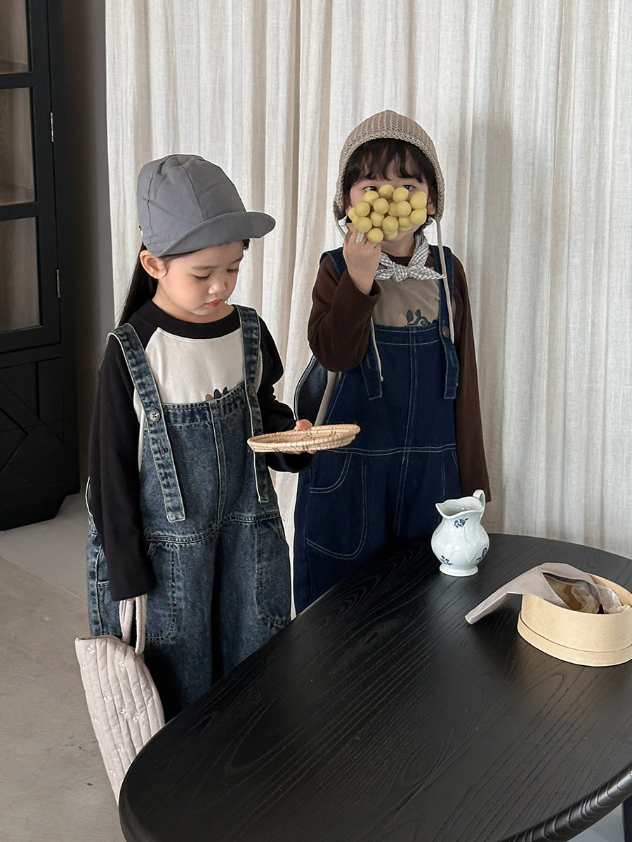 調節可能デニムオーバーオール