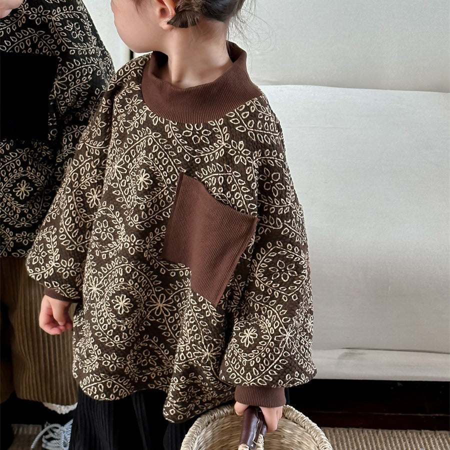 ハイネック総柄裏起毛スウェット