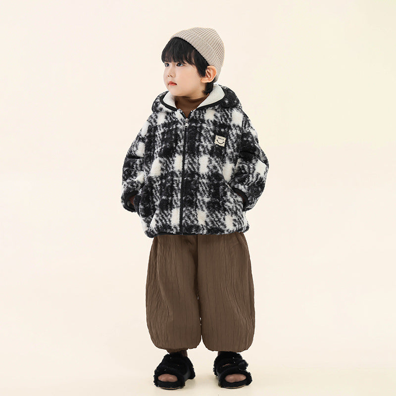 チェック柄ボアブルゾン
