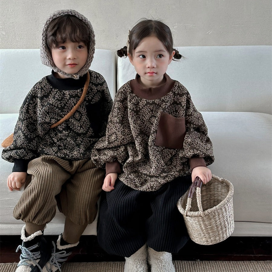 ハイネック総柄裏起毛スウェット