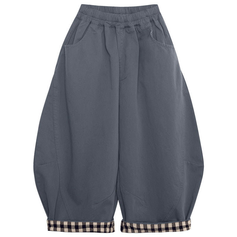 裾チェック切替コットンパンツ