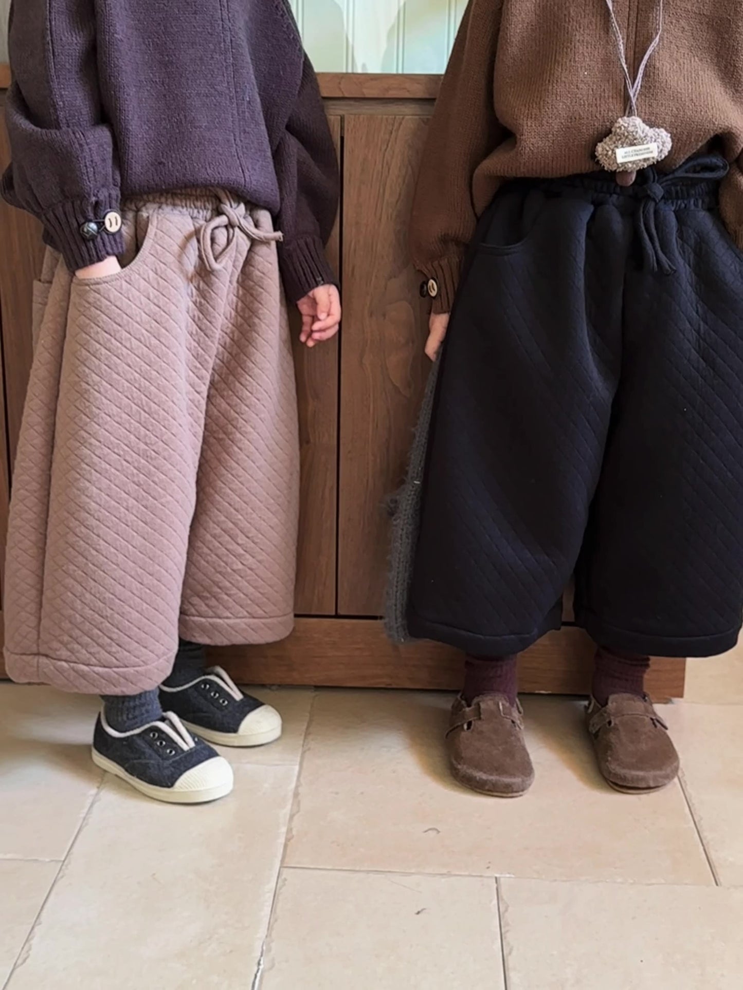 キルティング裏ボアワイドパンツ