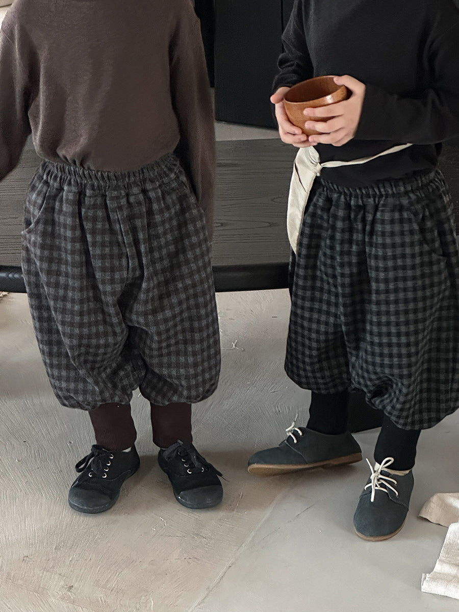 チェック柄アンクルリブパンツ