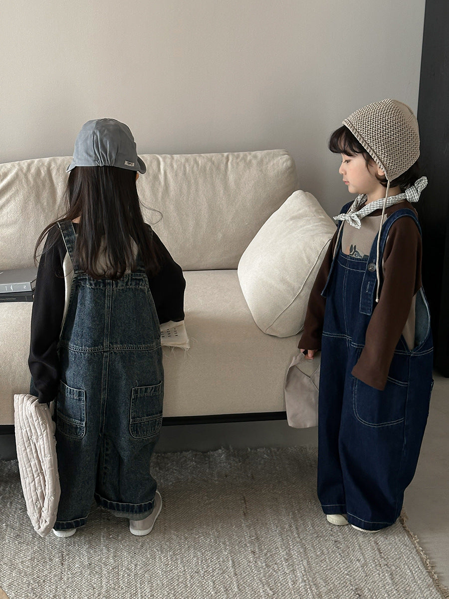 調節可能デニムオーバーオール