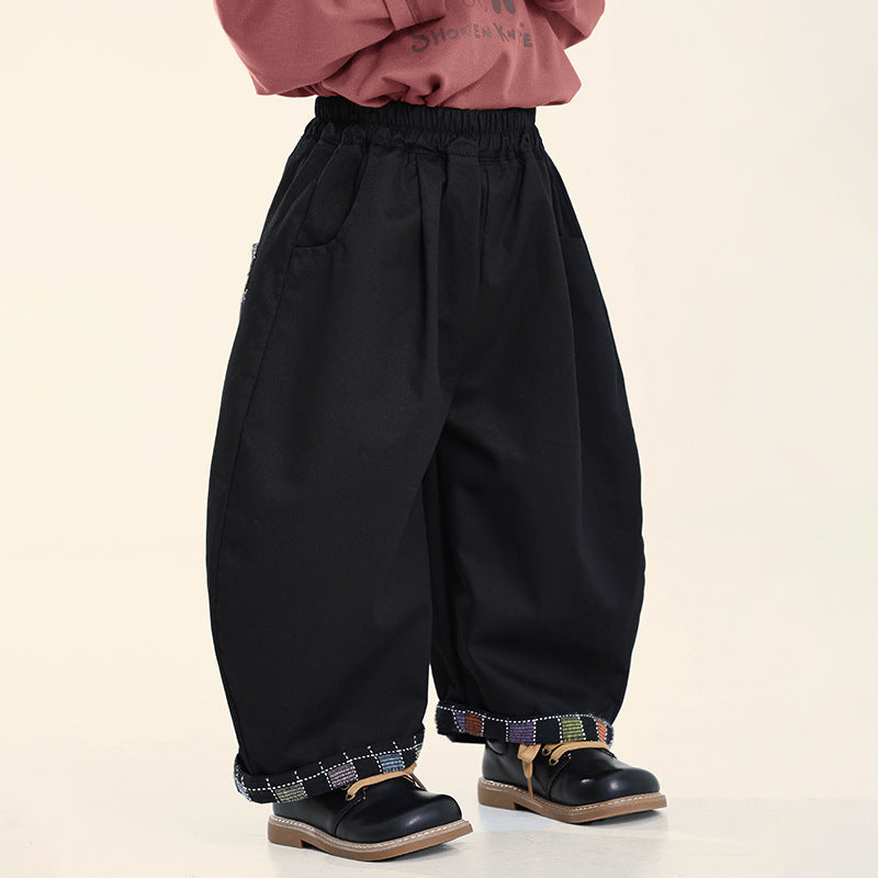 カラフルチェック巻き裾パンツ