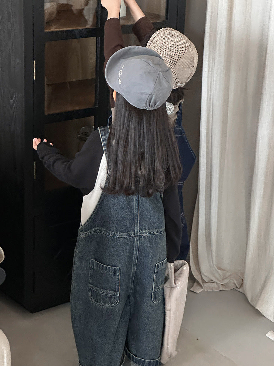 調節可能デニムオーバーオール