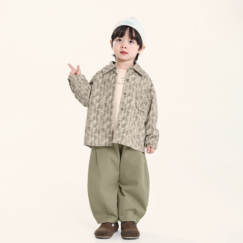 小花柄コーデュロイシャツ