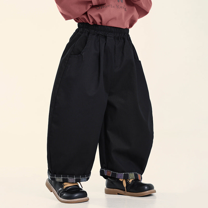 カラフルチェック巻き裾パンツ