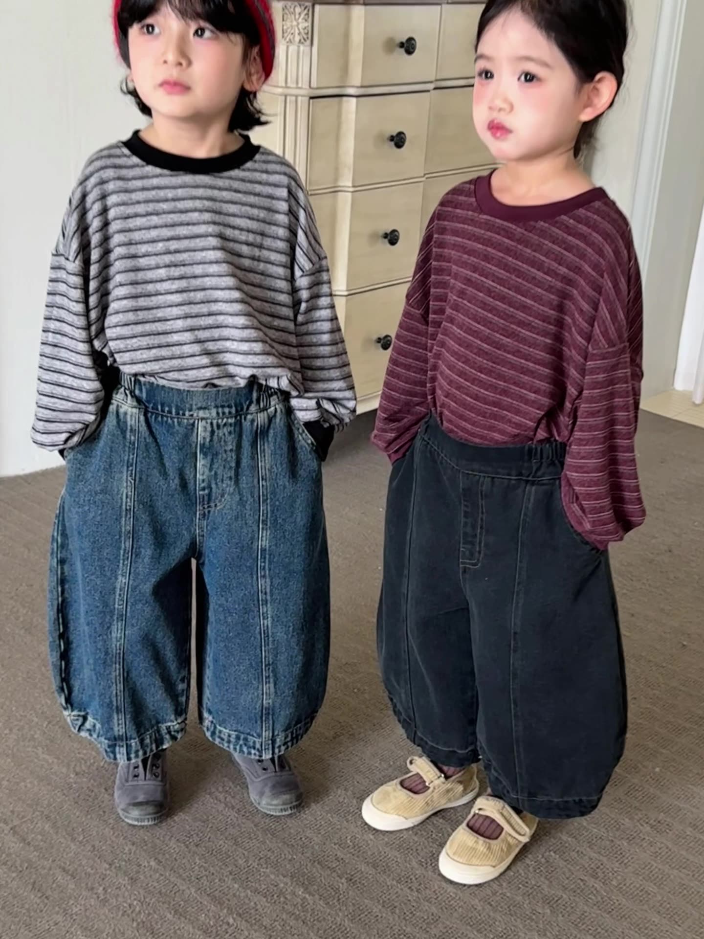 センターラインデニムロングパンツ
