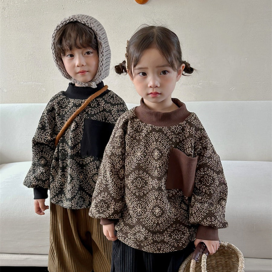 ハイネック総柄裏起毛スウェット