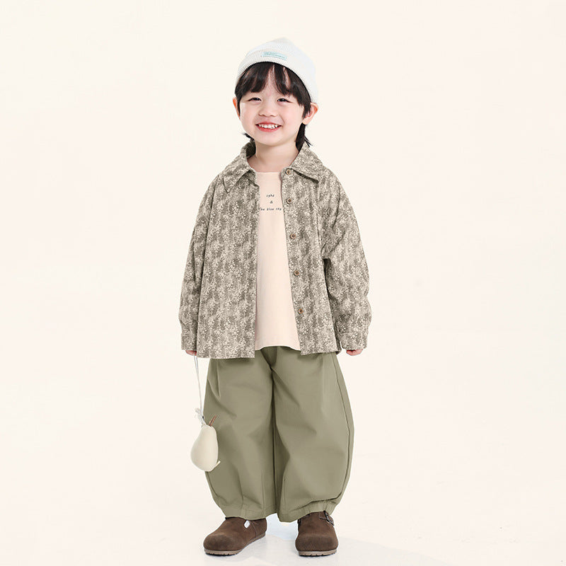 小花柄コーデュロイシャツ