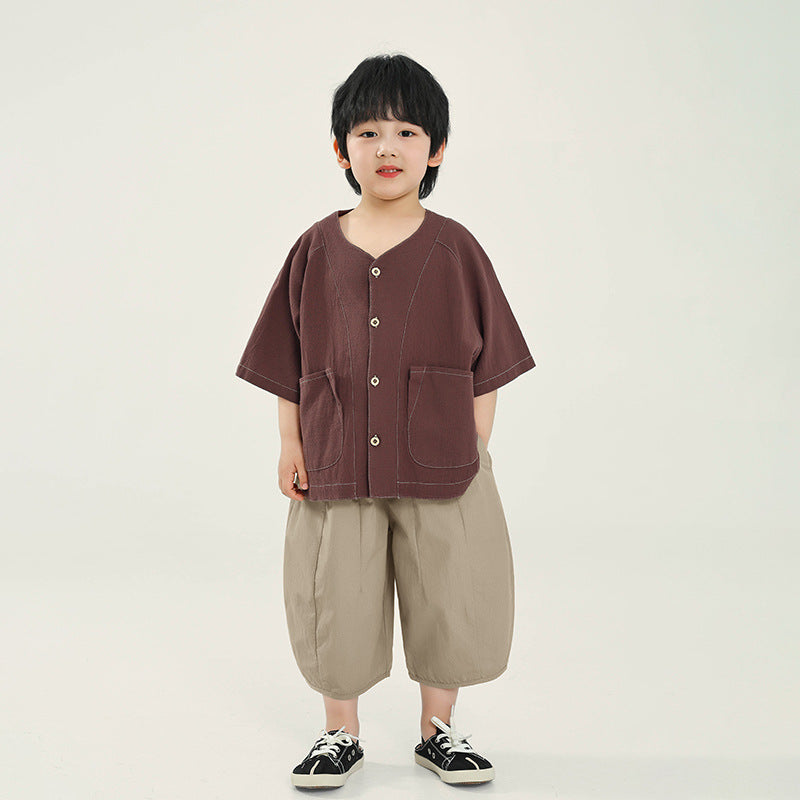 コントラストステッチシャツ
