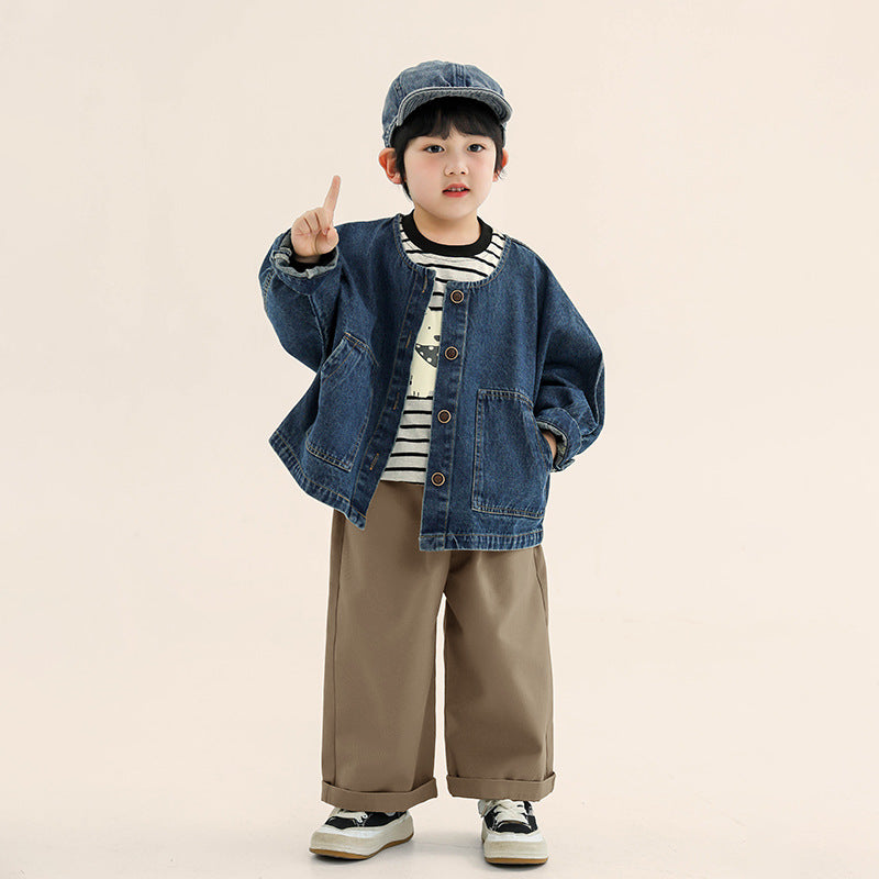 ノーカラーデニムジャケット