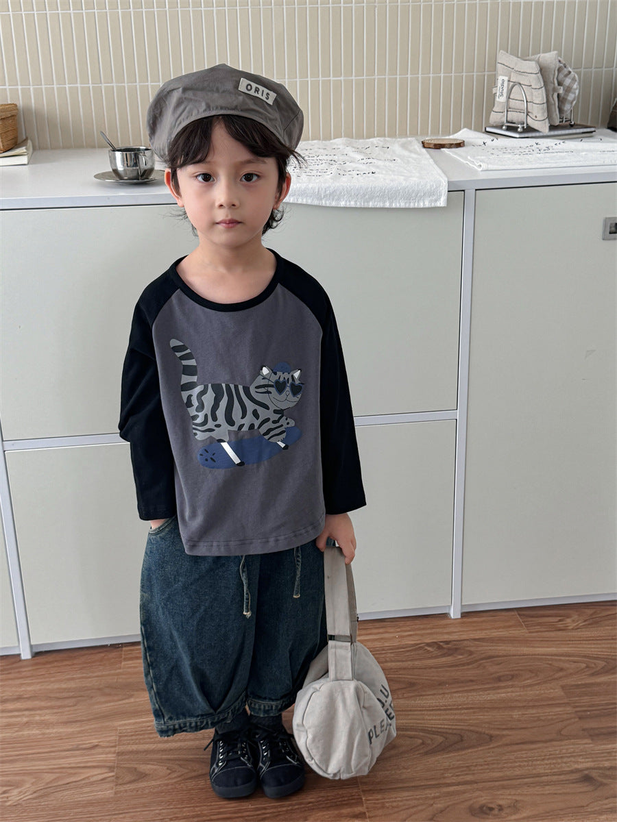 アニマル袖配色ロングT