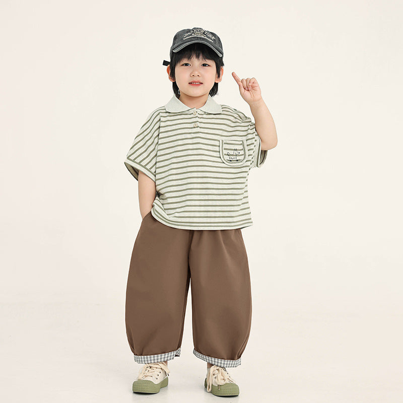 襟付きボーダーTシャツ