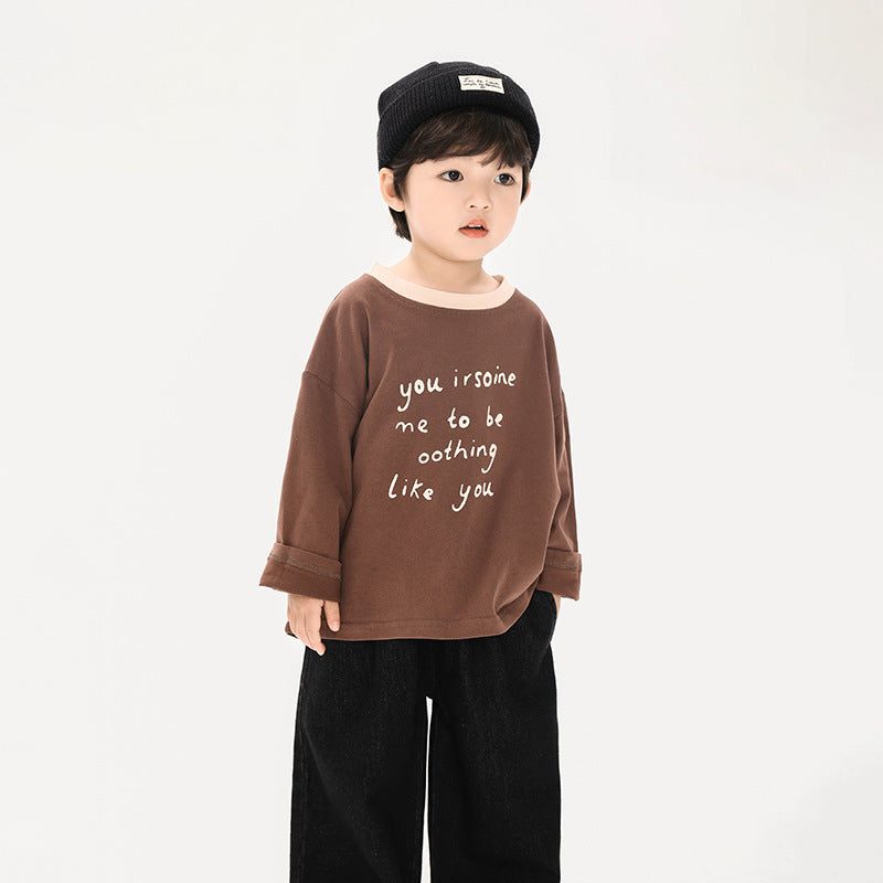 襟配色長袖Tシャツ