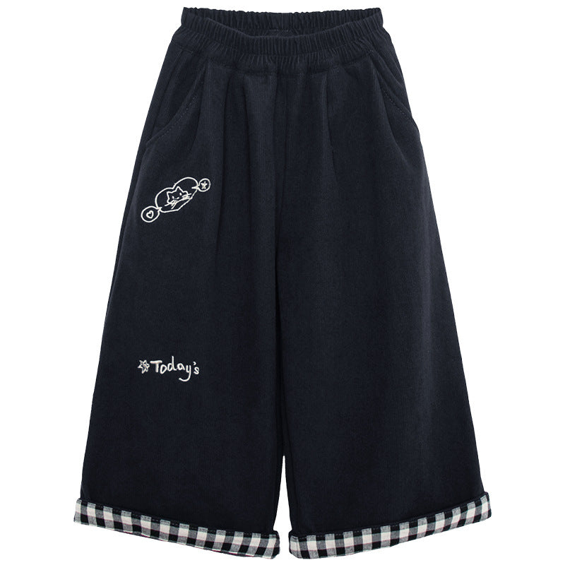 裾チェック裏ボアパンツ