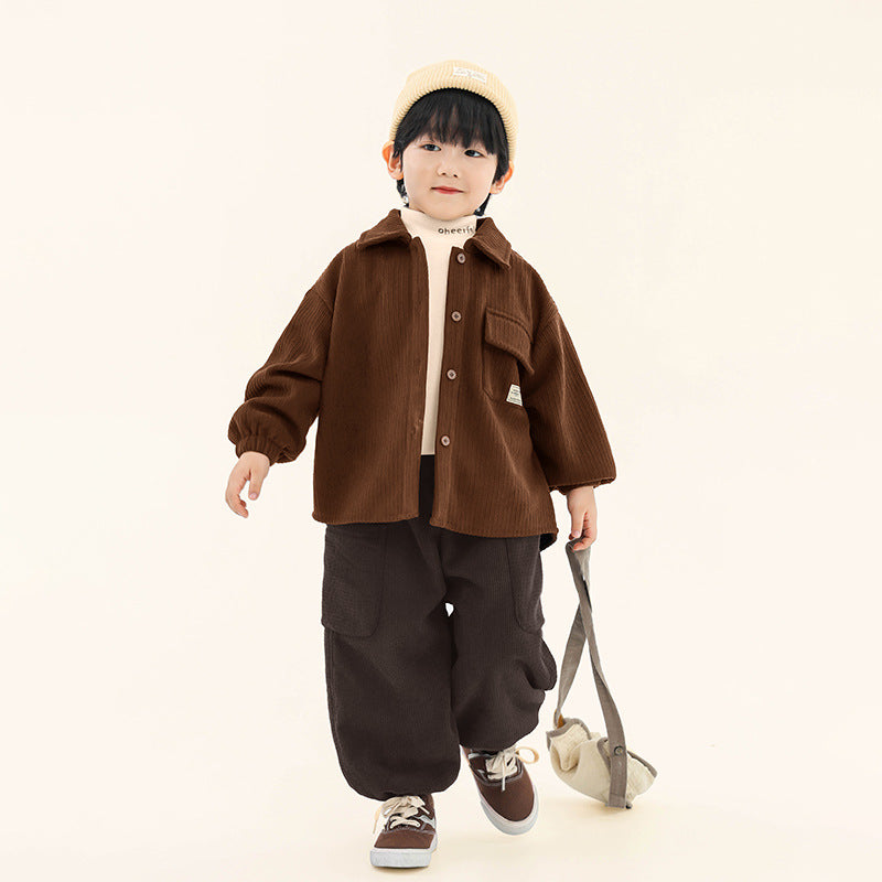 コーデュロイ素材裏起毛シャツ