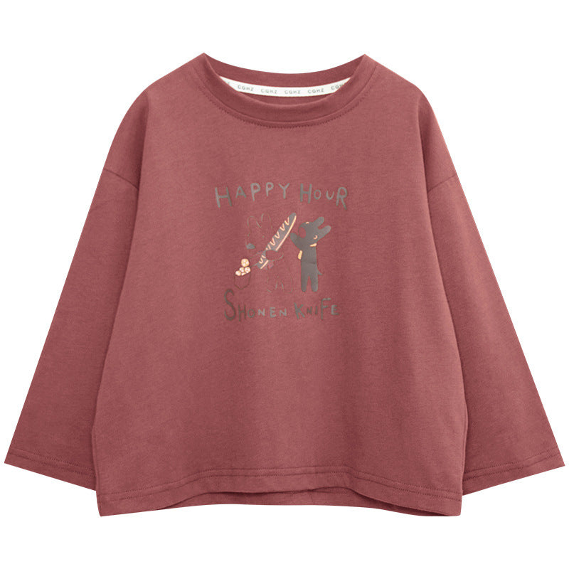 子犬プリント長袖Tシャツ
