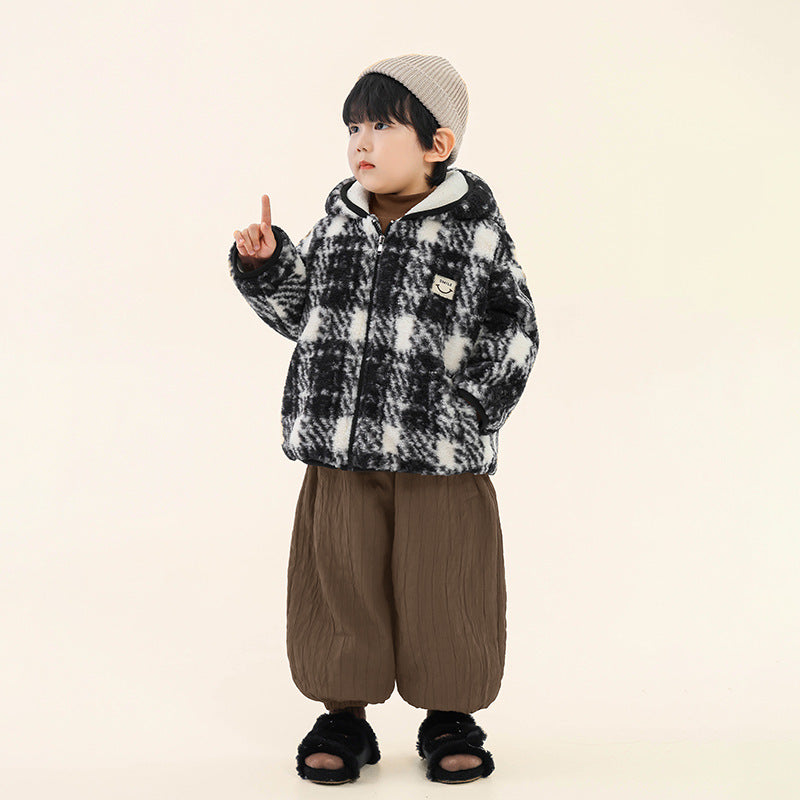 チェック柄ボアブルゾン