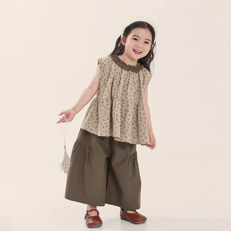 襟フリル花総柄ブラウス