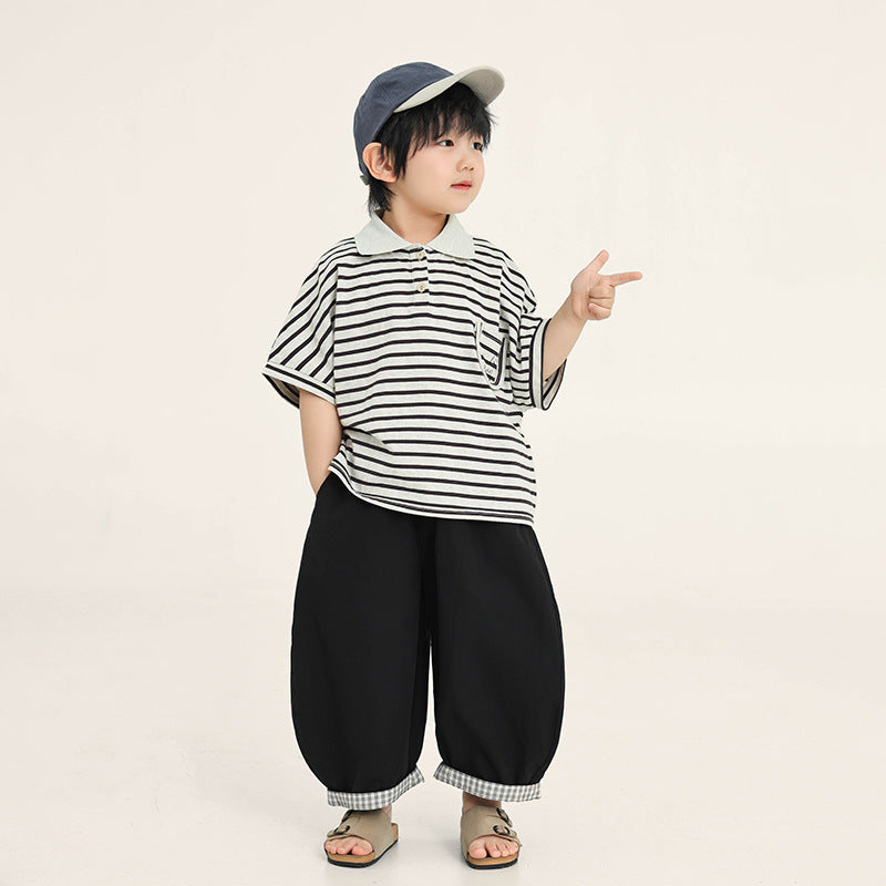 襟付きボーダーTシャツ