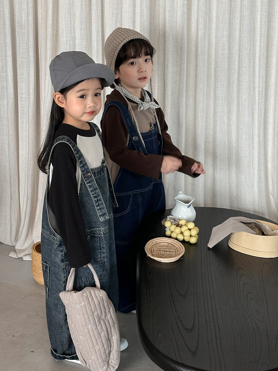 調節可能デニムオーバーオール
