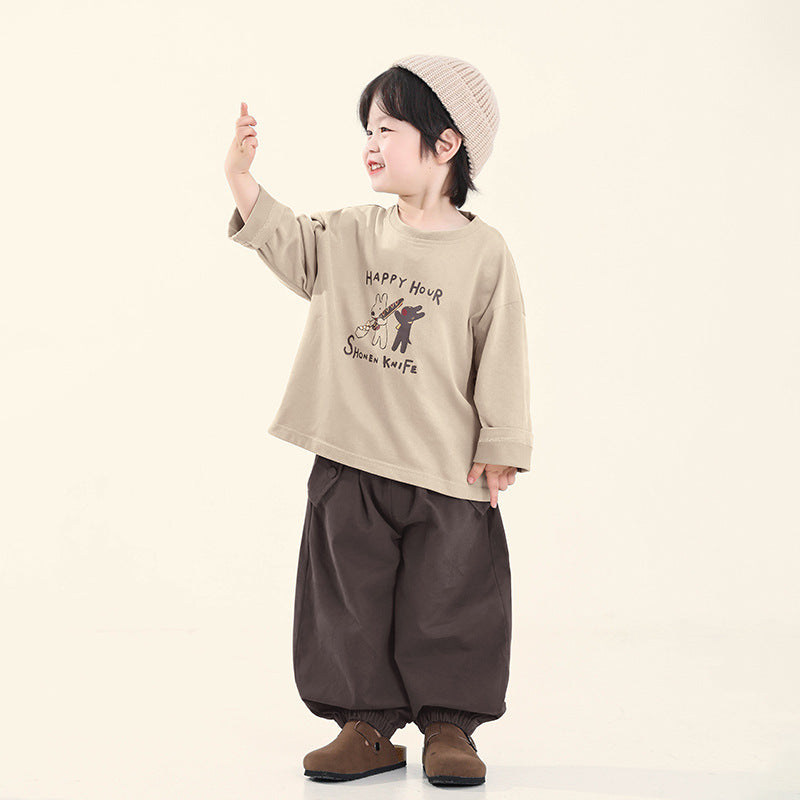 子犬プリント長袖Tシャツ