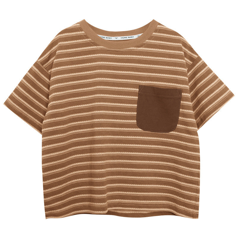 ボーダー柄配色ポケットTシャツ
