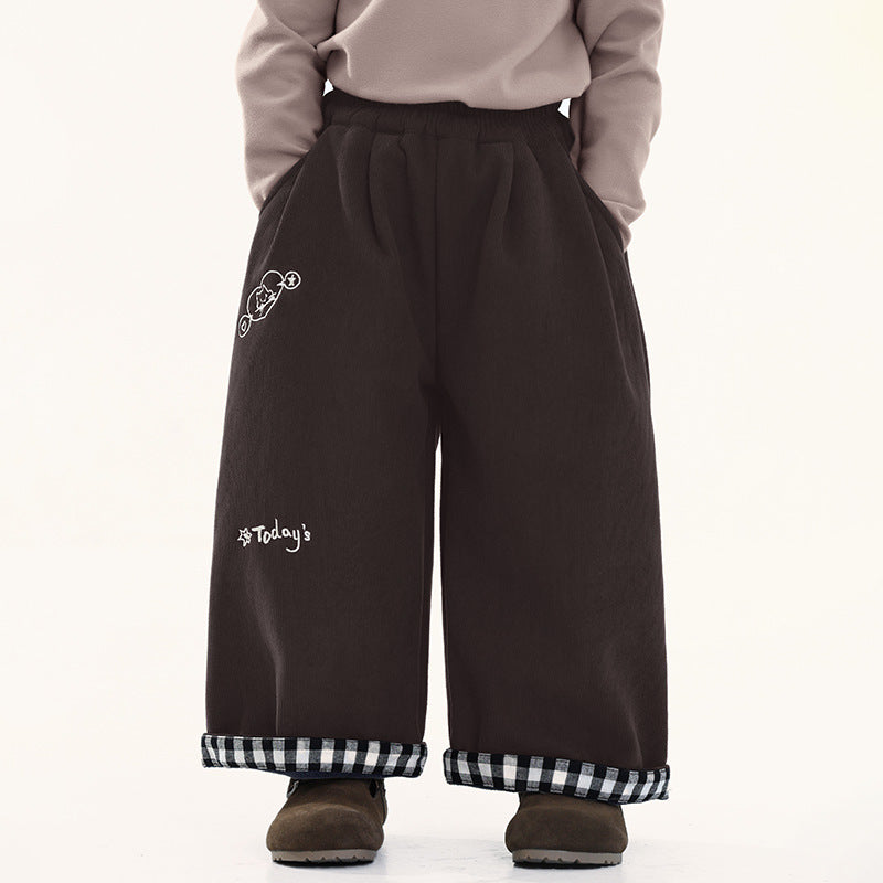 裾チェック裏ボアパンツ