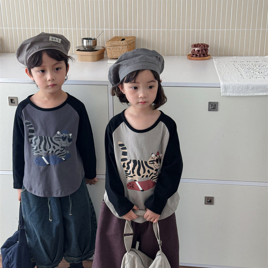 アニマル袖配色ロングT