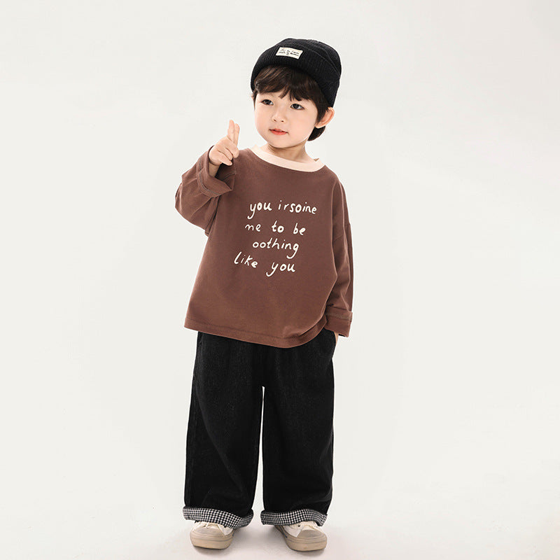 襟配色長袖Tシャツ