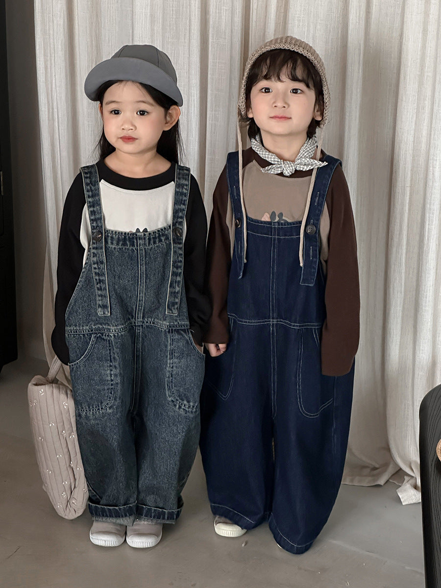調節可能デニムオーバーオール