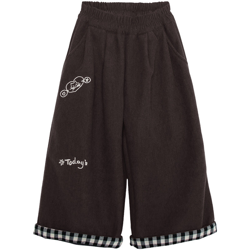 裾チェック裏ボアパンツ