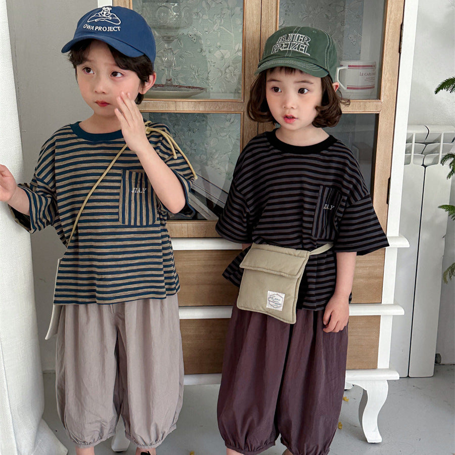 衿切替え配色ボーダーTシャツ