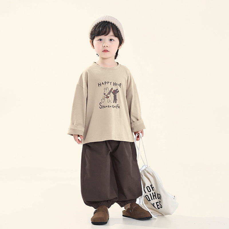 子犬プリント長袖Tシャツ