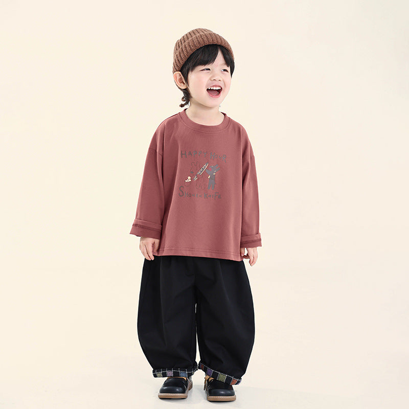 子犬プリント長袖Tシャツ