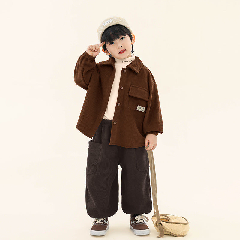 コーデュロイ素材裏起毛シャツ