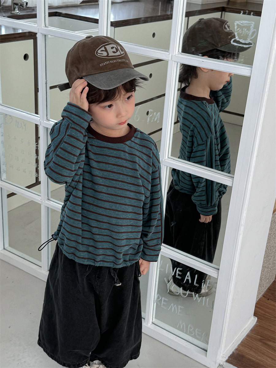 裾のドロコードボーダーロングT