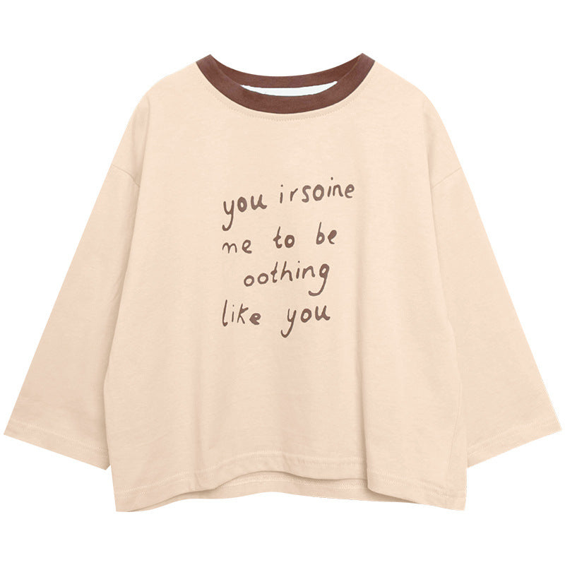 襟配色長袖Tシャツ