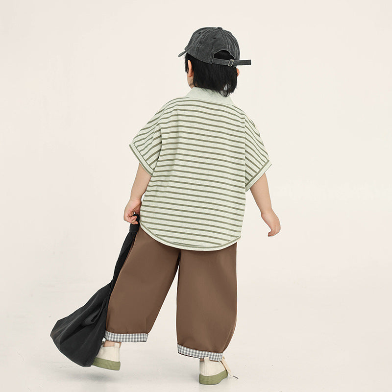 襟付きボーダーTシャツ