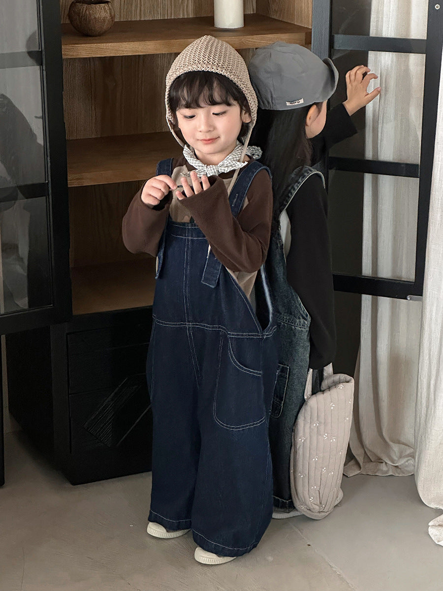 調節可能デニムオーバーオール