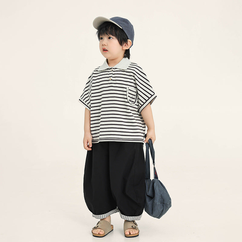 襟付きボーダーTシャツ