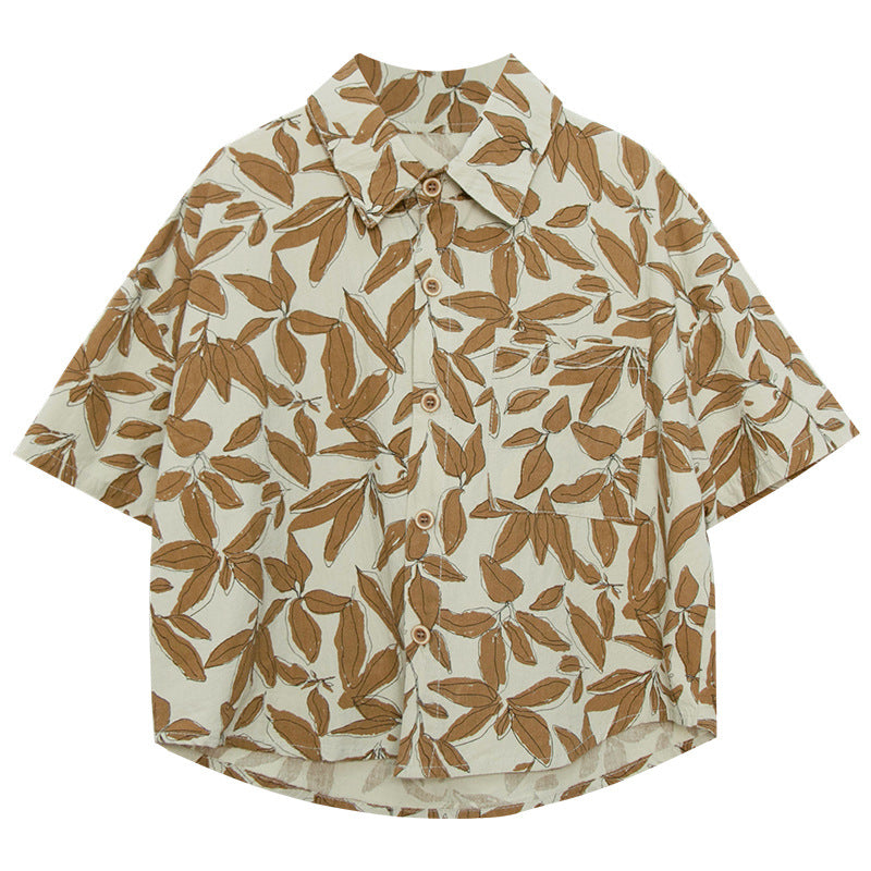 Leaf print short-sleeved shirt