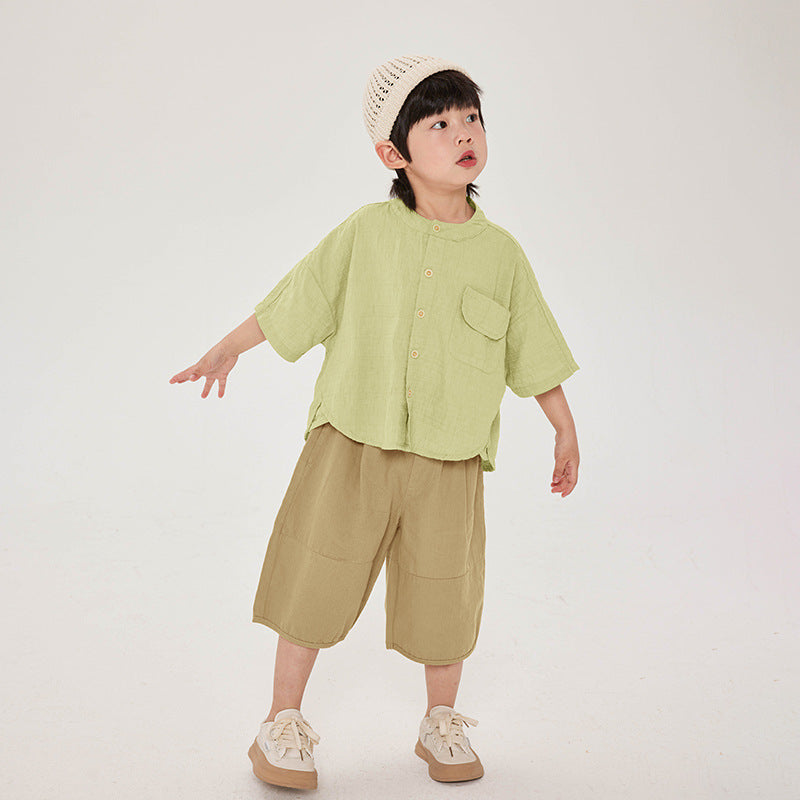 前後差ノーカラーシャツ
