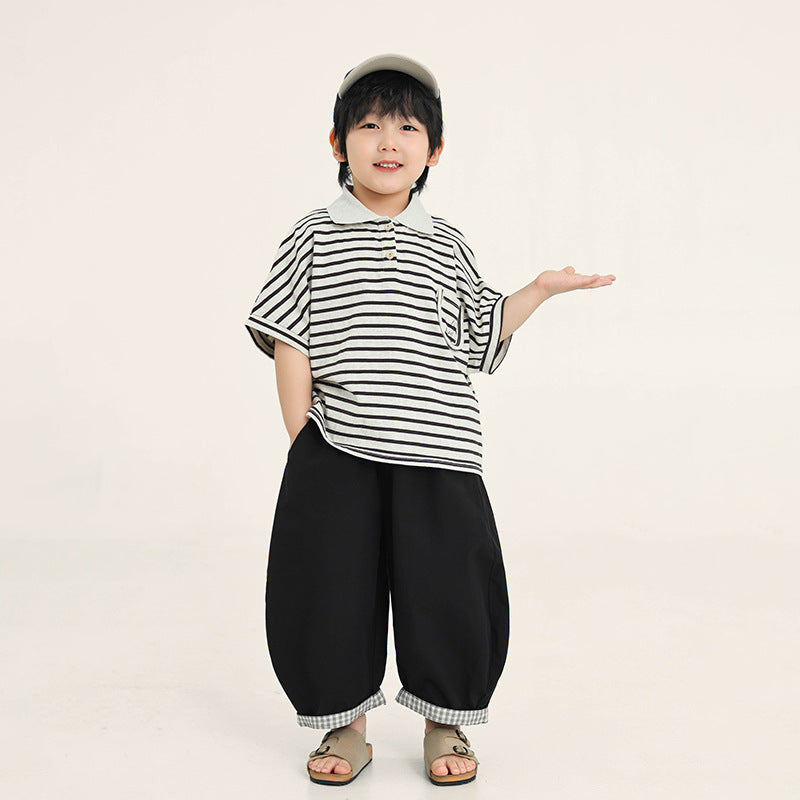 襟付きボーダーTシャツ