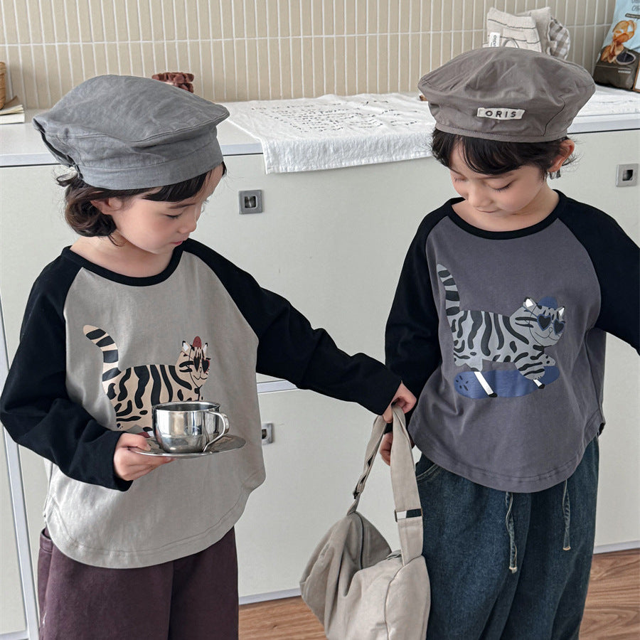 アニマル袖配色ロングT