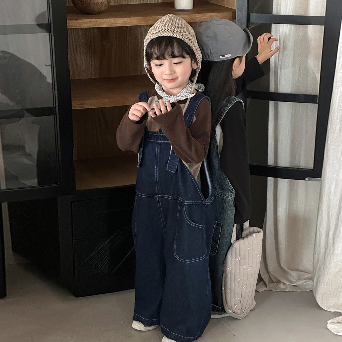 調節可能デニムオーバーオール